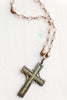 Vintage Reversible Designer "Miracle" Cross from Ireland on Faceted Antique Czech Glass Beaded Necklace