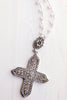 Victorian Rose Pink Crystal Cross with Rose Quartz Gem and Sterling Silver Rosary Chain Necklace