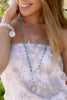 Pave Crystal SS Sun Pendant on Blue Jade Rosary Beads