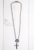 Gunmetal Pavé Cross Pendant Necklace with Hematite Sterling Silver Rosary Chain