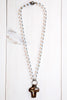 Hand-Soldered Crystal Cross Pendant with Opalite Rosary Chain