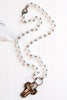 Hand-Soldered Crystal Cross Pendant with Opalite Rosary Chain