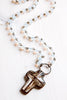 Hand-Soldered Crystal Cross Pendant with Opalite Rosary Chain
