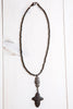 Pavé Black Crystal Cross Pendant Pyrite Faceted Bead Necklace