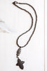 Pavé Black Crystal Cross Pendant Pyrite Faceted Bead Necklace