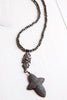 Pavé Black Crystal Cross Pendant Pyrite Faceted Bead Necklace