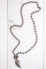 Angel Wing Crystal Silver Pendant Necklace with Gunmetal and Black Rosary Bead Chain