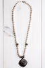 Black Pavé Starburst Pendant on White Freshwater Pearls Necklace