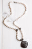Black Pavé Starburst Pendant on White Freshwater Pearls Necklace