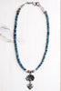 Heart & Crown Charm Necklace with Faceted Rare Blue Kyanite Gemstone Beads