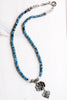 Heart & Crown Charm Necklace with Faceted Rare Blue Kyanite Gemstone Beads