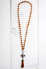 Faceted Crystal Pendant Necklace with Gold Rosary Beads