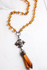 Faceted Crystal Pendant Necklace with Gold Rosary Beads