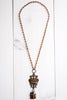 Antique Gold, Vintage Style Crown and Cross Pendant on Golden Peach Rosary Chain Necklace