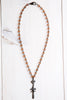 Pavé Fleur-de-Lis Sword Pendant Necklace with Amber Rosary Beads