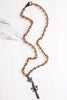 Pavé Fleur-de-Lis Sword Pendant Necklace with Amber Rosary Beads