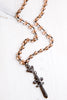 Pavé Fleur-de-Lis Sword Pendant Necklace with Amber Rosary Beads