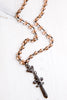 Pavé Fleur-de-Lis Sword Pendant Necklace with Amber Rosary Beads