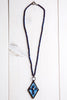 Hand-Soldered Blue Glass Diamond Pendant Necklace with Blue Jade Beads