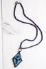 Hand-Soldered Blue Glass Diamond Pendant Necklace with Blue Jade Beads