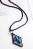 Hand-Soldered Blue Glass Diamond Pendant Necklace with Blue Jade Beads