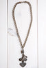 Antique Silver Over Bronze Heart, Cross and Crown Charm Necklace with Metal Chain
