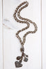 Antique Silver Over Bronze Heart, Cross and Crown Charm Necklace with Metal Chain