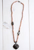Black Pavé Starburst Pendant Necklace with Pink Freshwater Pearls