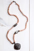 Black Pavé Starburst Pendant Necklace with Pink Freshwater Pearls
