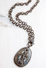 Pavé Agate Cross Pendant Necklace with Gunmetal Chain