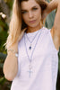 Royal Blue Crystal Cross on Blue Lapis Sterling Silver Rosary Chain Necklace
