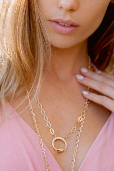 Pave Gold Custom Lock Pendant on Gold Chain