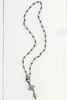 Vintage Style Black Crystal Rosary Chain Necklace with White Pavé Clasp and Maltese Cross Drop