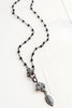 Vintage Style Black Crystal Rosary Chain Necklace with White Pavé Clasp and Maltese Cross Drop