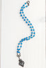 Vintage Renaissance Ornate Armorial Shield Pendant on Blue Quartz Beaded Rosary Chain Necklace