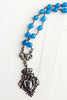 Vintage Renaissance Ornate Armorial Shield Pendant on Blue Quartz Beaded Rosary Chain Necklace