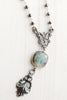 Faceted Labradorite and Vintage Filigree Pendant on Hematite Sterling Silver Rosary Chain