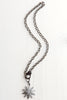 Mixed Metal Sparkling Pavé Flower and Clasp on Gunmetal Chain Necklace