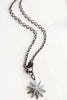 Mixed Metal Sparkling Pavé Flower and Clasp on Gunmetal Chain Necklace