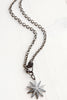 Mixed Metal Sparkling Pavé Flower/Starburst and Clasp on Gunmetal Chain Necklace