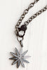 Mixed Metal Sparkling Pavé Flower and Clasp on Gunmetal Chain Necklace