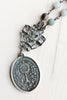 Sacred Heart Coin Pendant on Matte Amazonite Rosary Bead Necklace