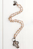 Hand-Soldered Crystal Cross Pendant on Amber Beaded Rosary Chain