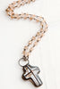 Hand-Soldered Crystal Cross Pendant on Amber Beaded Rosary Chain