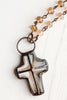 Hand-Soldered Crystal Cross Pendant on Amber Beaded Rosary Chain
