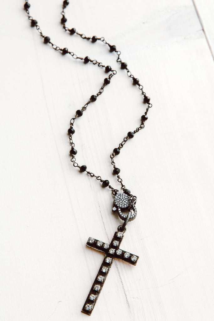 Yochi NY black beaded cross necklace | Womens jewelry necklace, Black beads,  Cross necklace