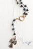 Double Layer Sodalite Gemstone Necklace with Vintage Pavé Sapphire Turkish Cross
