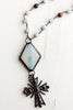 Black Pavé Cross Pendant on Amazonite Rosary Bead Necklace