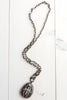Heavy Gunmetal Chain Necklace with Embellished Pavé Agate Slice Pendant