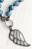 Pavé Angel Wing Pendant & Clasp on Faceted Blue Quartz Necklace